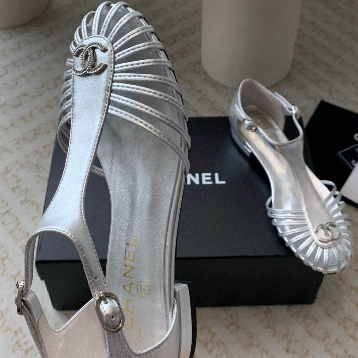 Summer New Hollow Roman Sandals Silver Sheepskin - 35