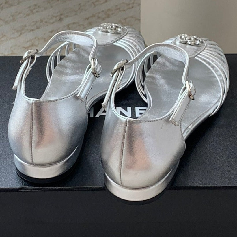 Summer New Hollow Roman Sandals Silver Sheepskin - 35