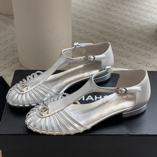 Summer New Hollow Roman Sandals Silver Sheepskin - 35