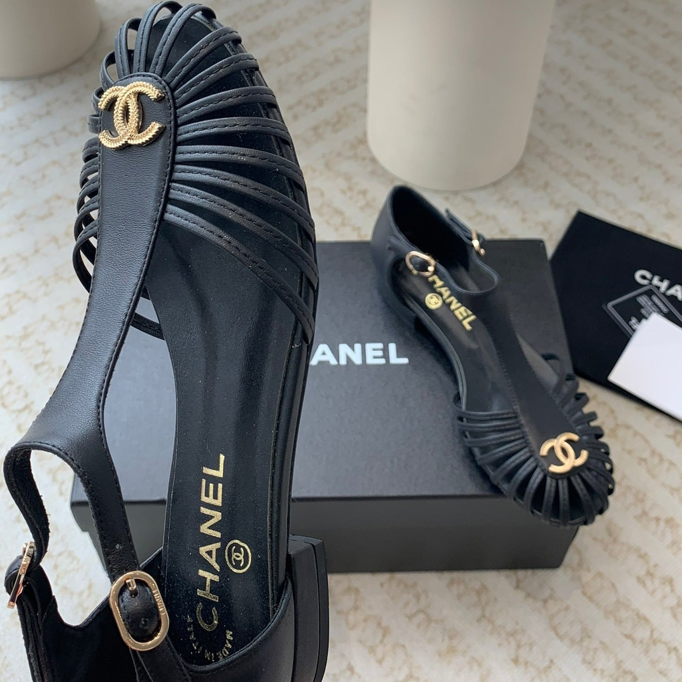 Summer New Hollow Roman Sandals Black Sheepskin - 35