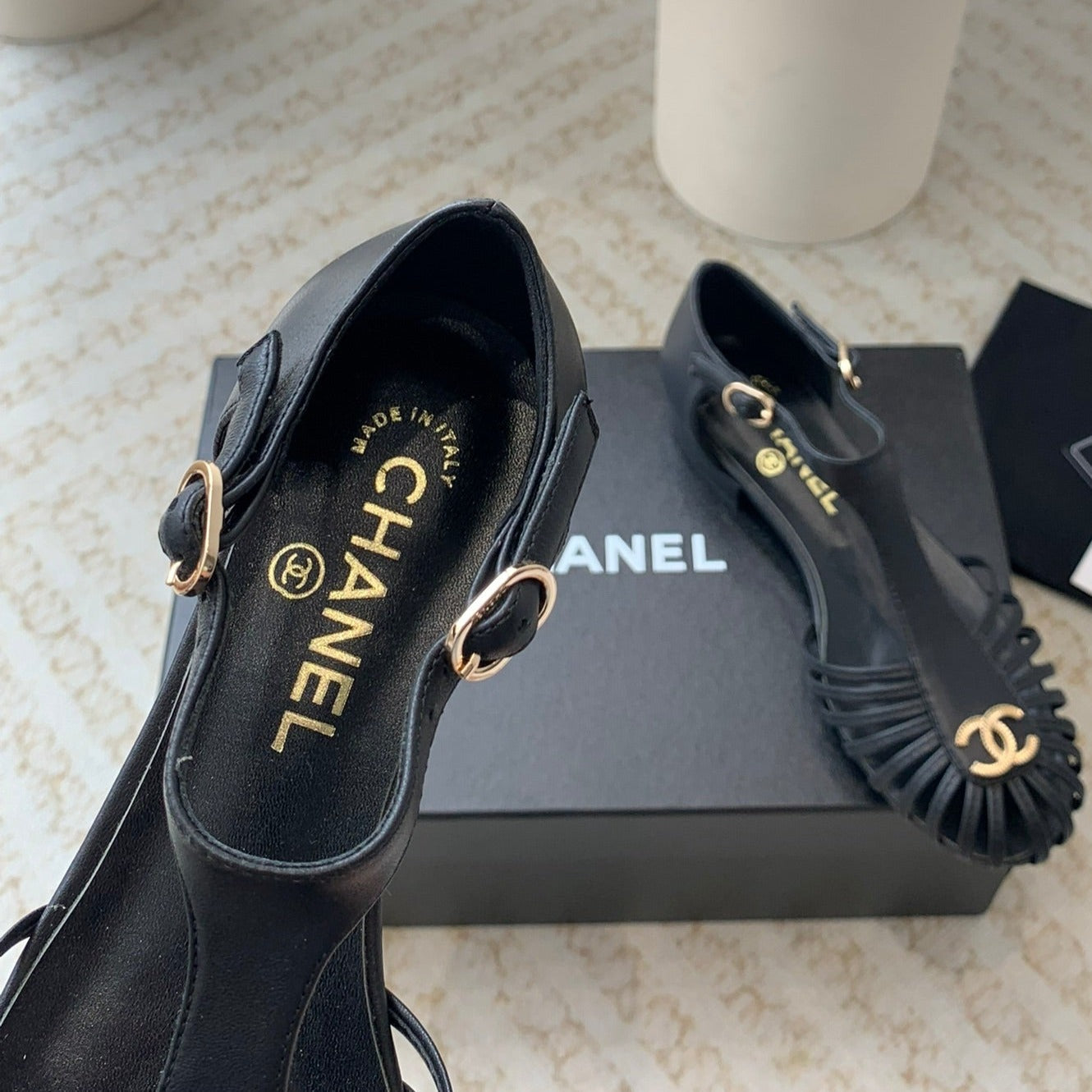 Summer New Hollow Roman Sandals Black Sheepskin - 35