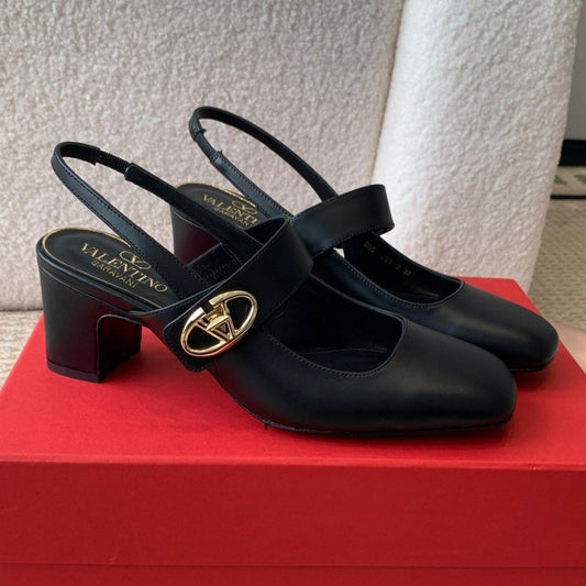VLOGO LOCKER MARY-JANE SLINGBACK PUMPS IN BLACK CALFSKIN 65 MM - 35