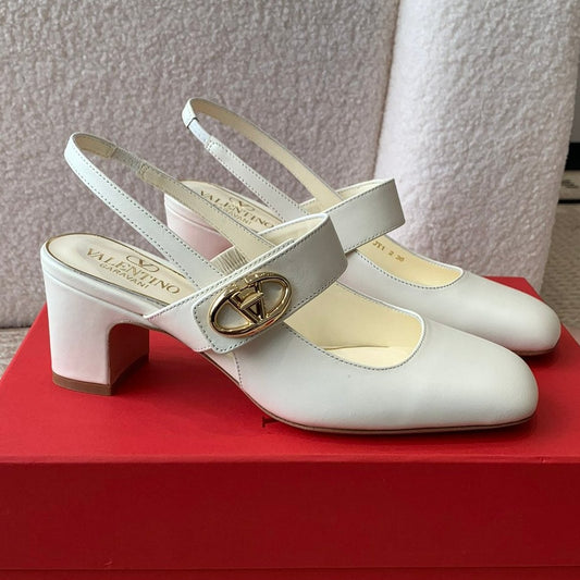 VLOGO LOCKER MARY-JANE SLINGBACK PUMPS IN WHITE CALFSKIN 65 MM - 35