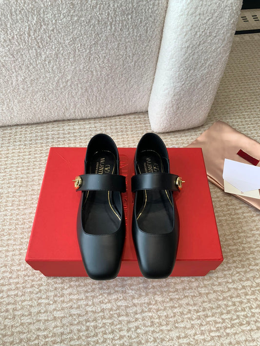 VLOGO LOCKER MARY-JANE BALLERINA IN BLACK CALFSKIN - 35