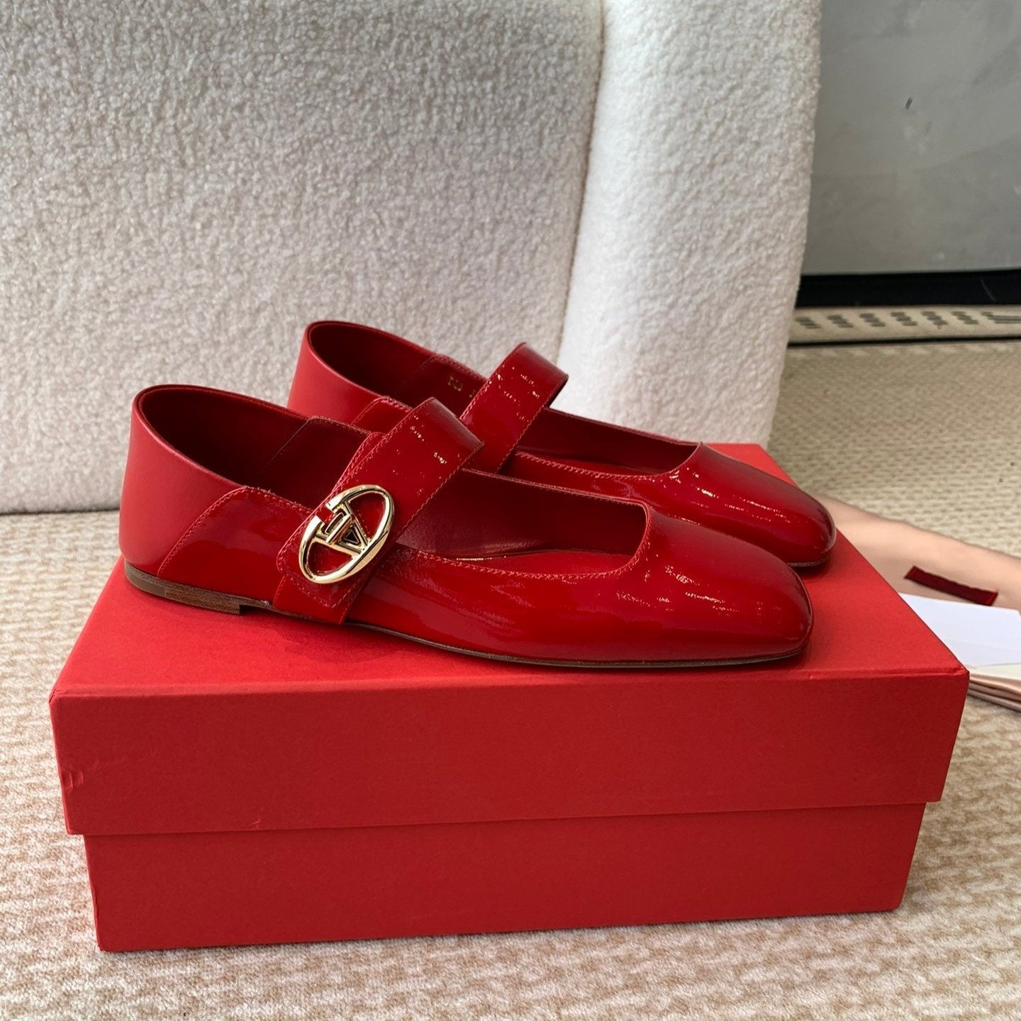 VLOGO LOCKER MARY-JANE BALLERINA IN CRIMSON RED CALFSKIN - 35