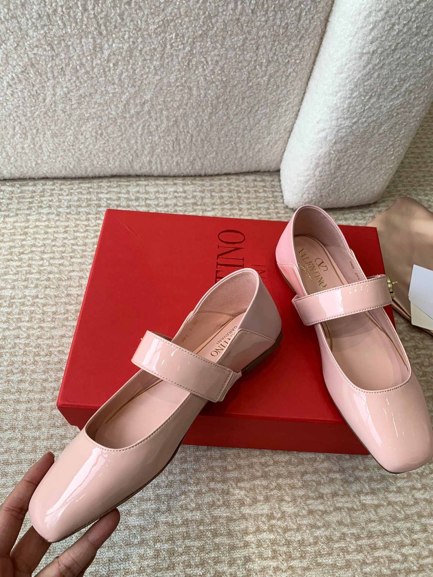 VLOGO LOCKER MARY-JANE BALLERINA IN LIGHT PINK CALFSKIN - 35