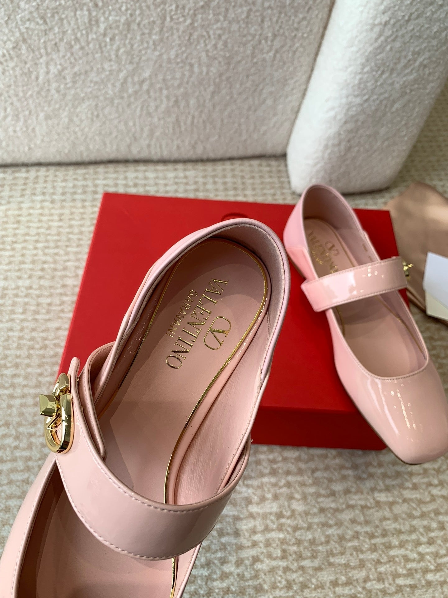 VLOGO LOCKER MARY-JANE BALLERINA IN LIGHT PINK CALFSKIN - 35