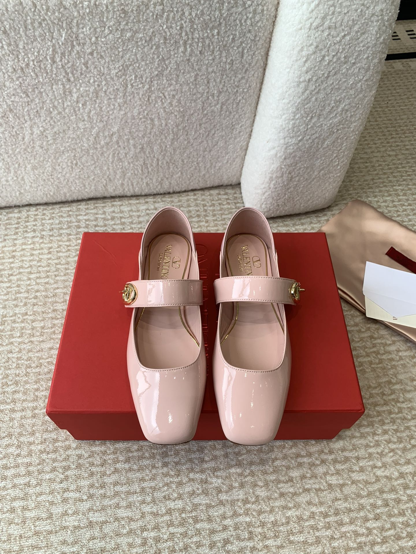 VLOGO LOCKER MARY-JANE BALLERINA IN LIGHT PINK CALFSKIN - 35