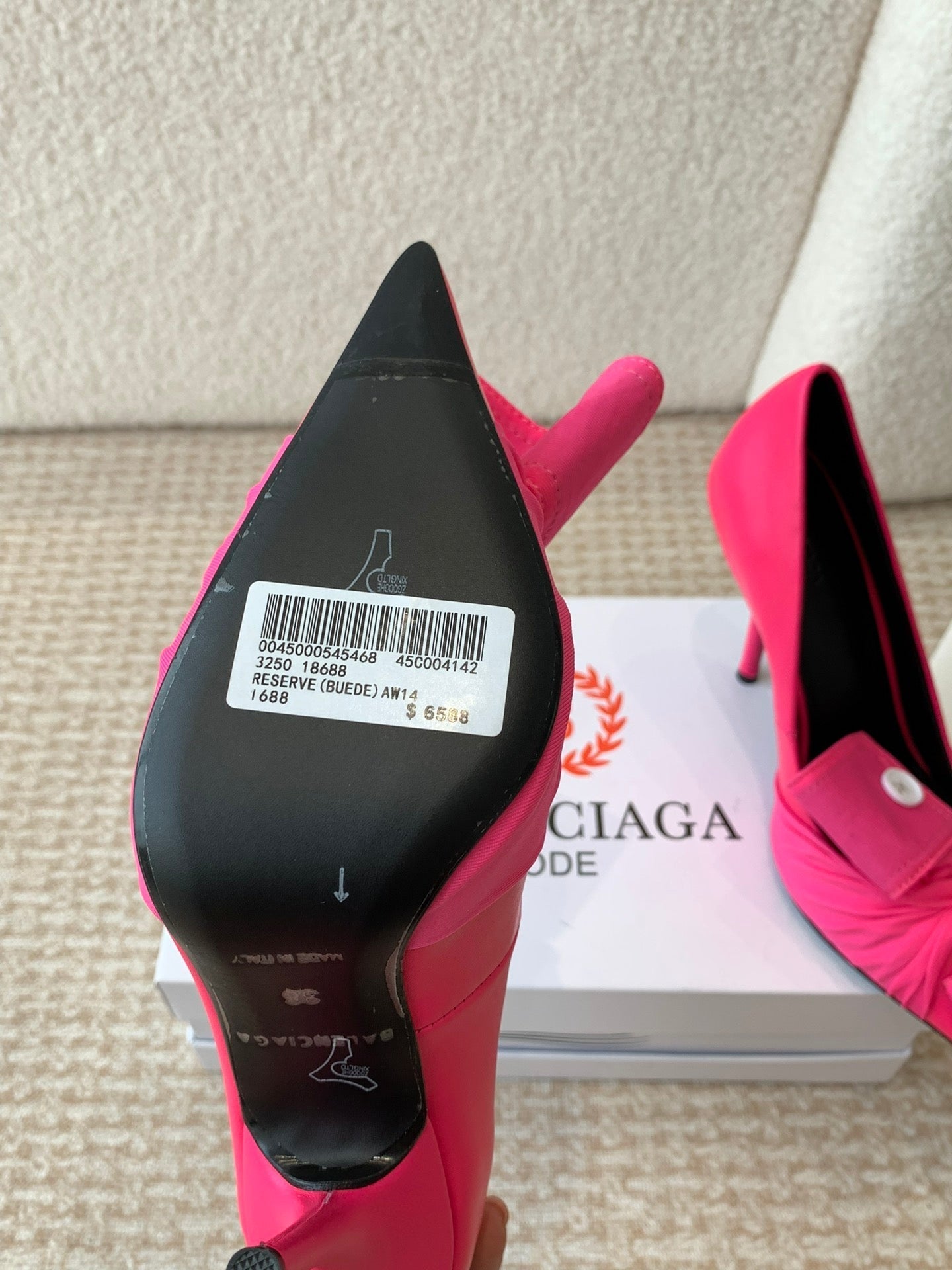 KNIFE CHEMISE HIGH PUMPS IN BRIGHT PINK COTTON AND CALFSKIN - 34