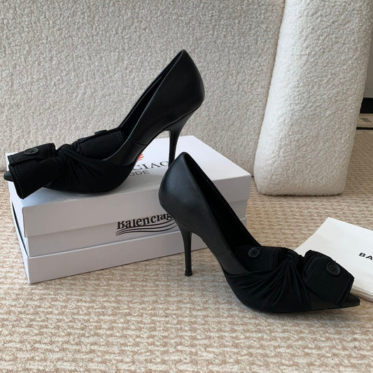 KNIFE CHEMISE HIGH PUMPS IN BLACK COTTON AND CALFSKIN - 34