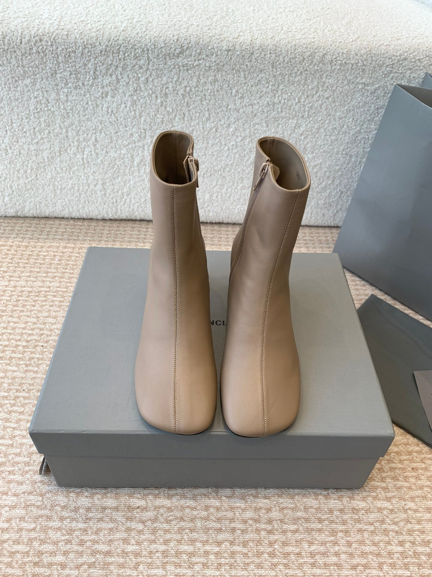 ANKLE BOOTS IN LIGHT BROWN LOGO EMBOSSED SOFT SHEEPSKIN - 35