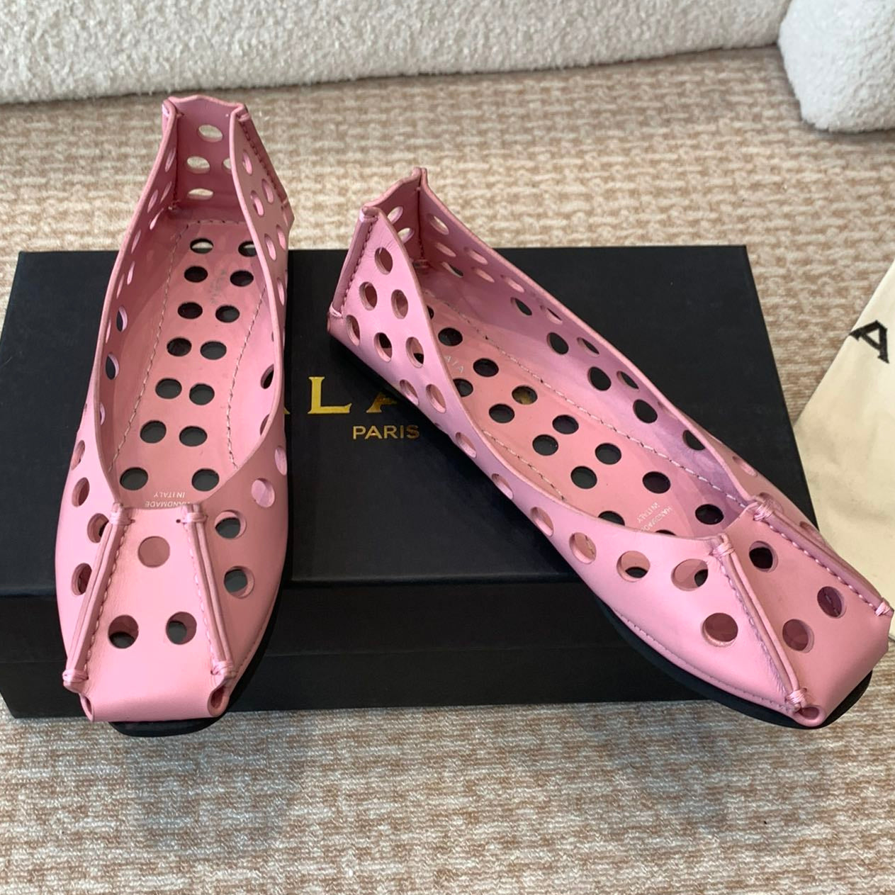 PERFO BALLET FLATS IN FLAMINGO PINK CALFSKIN - 35