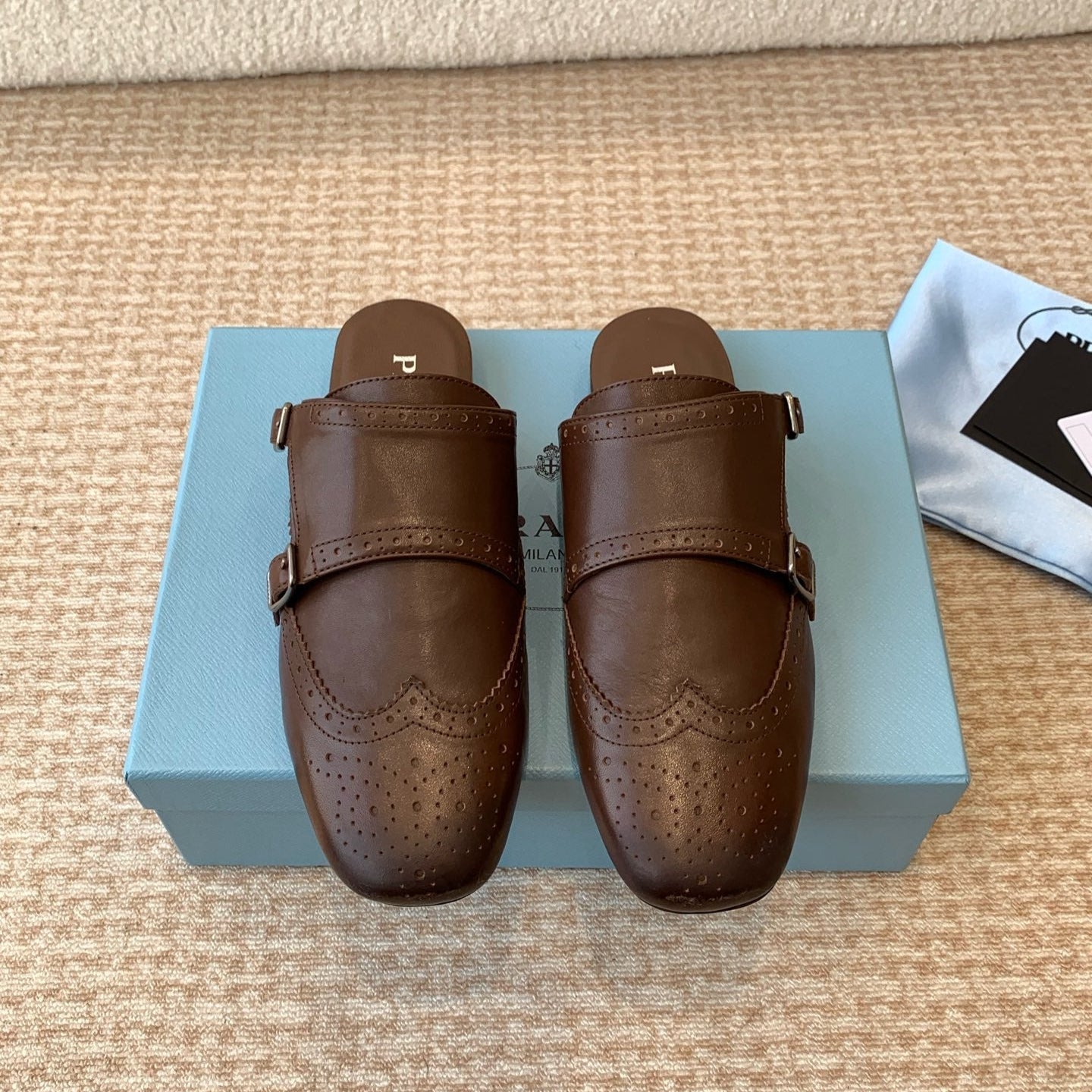 DOUBLE MONK MULES IN DARK BROWN CALFSKIN - 35