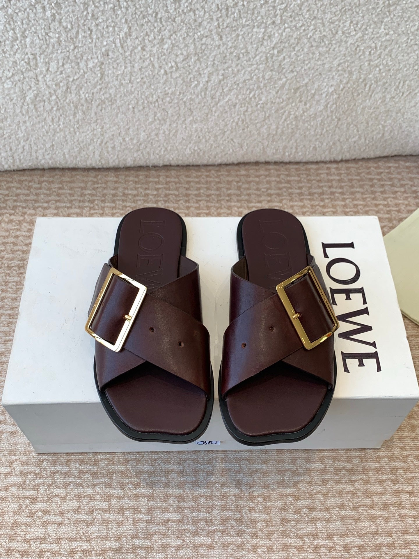 PETAL BELT FLAT SANDAL IN RUSSET BROWN CALFSKIN - 35
