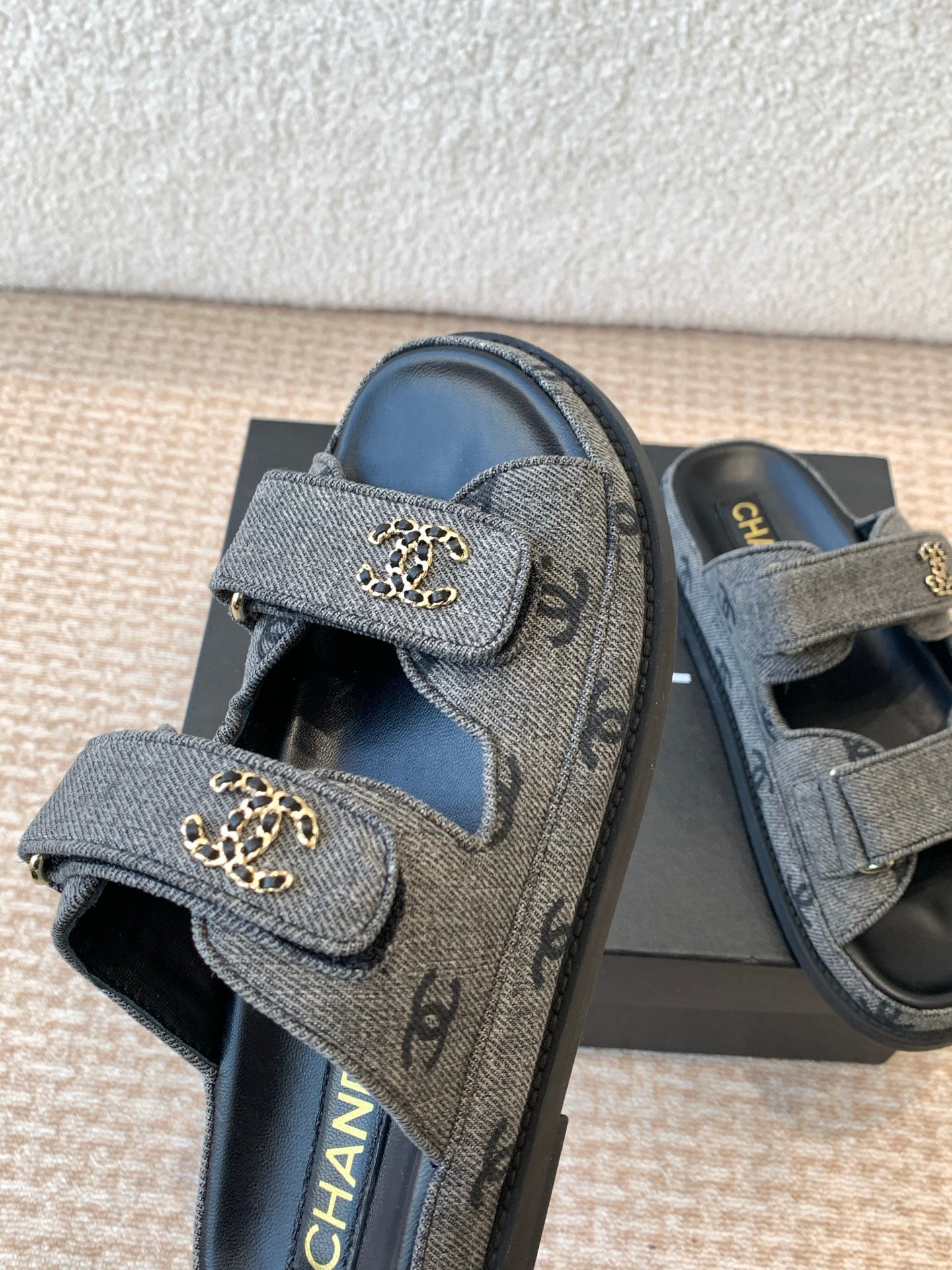 DAD SANDAL IN BLACK DENIM FABRIC MULE - 35