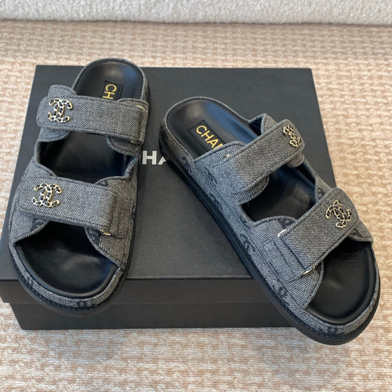 DAD SANDAL IN BLACK DENIM FABRIC MULE - 35