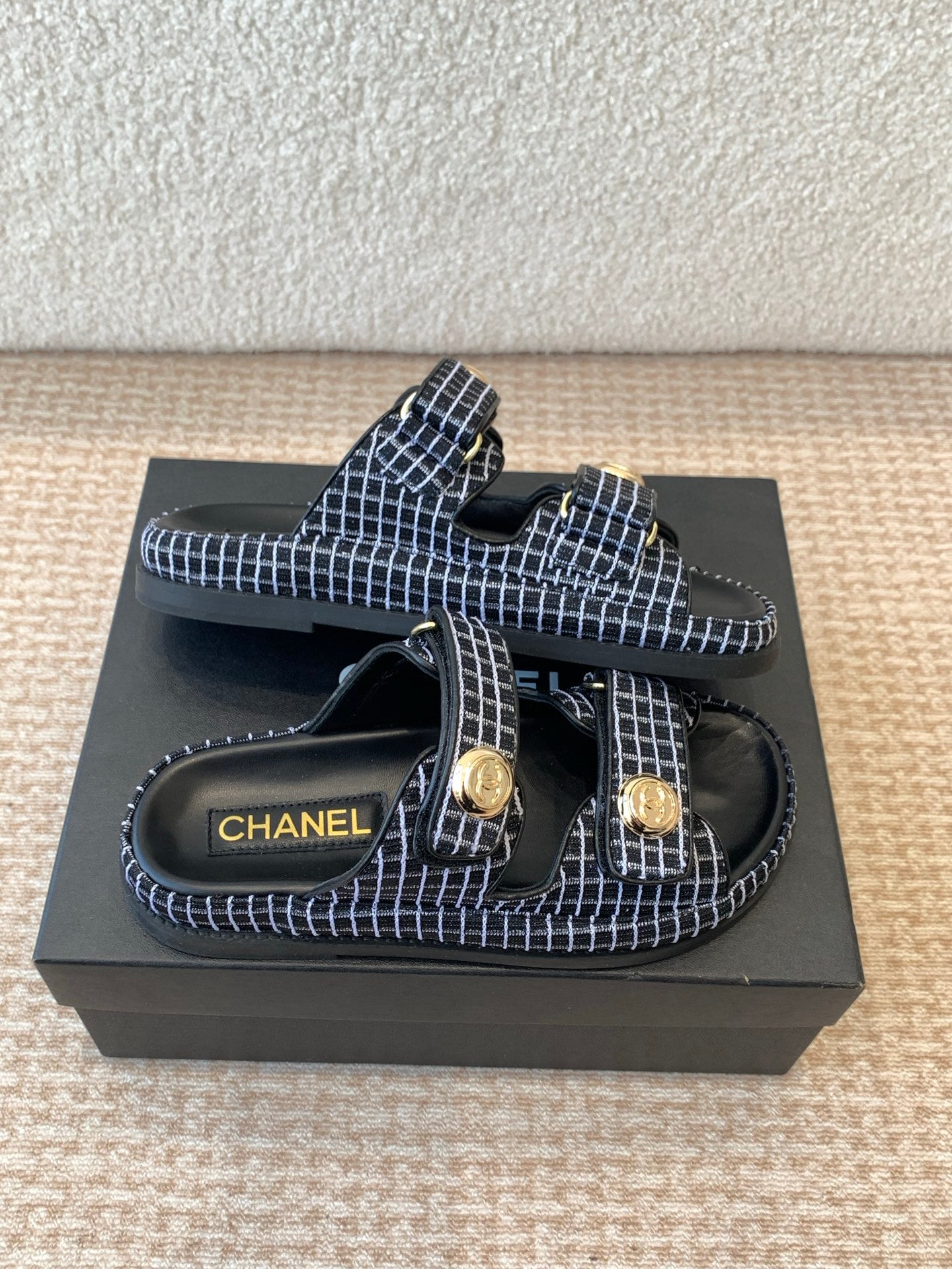 DAD SANDAL IN BLACK MIX WHITE DENIM FABRIC MULE - 35