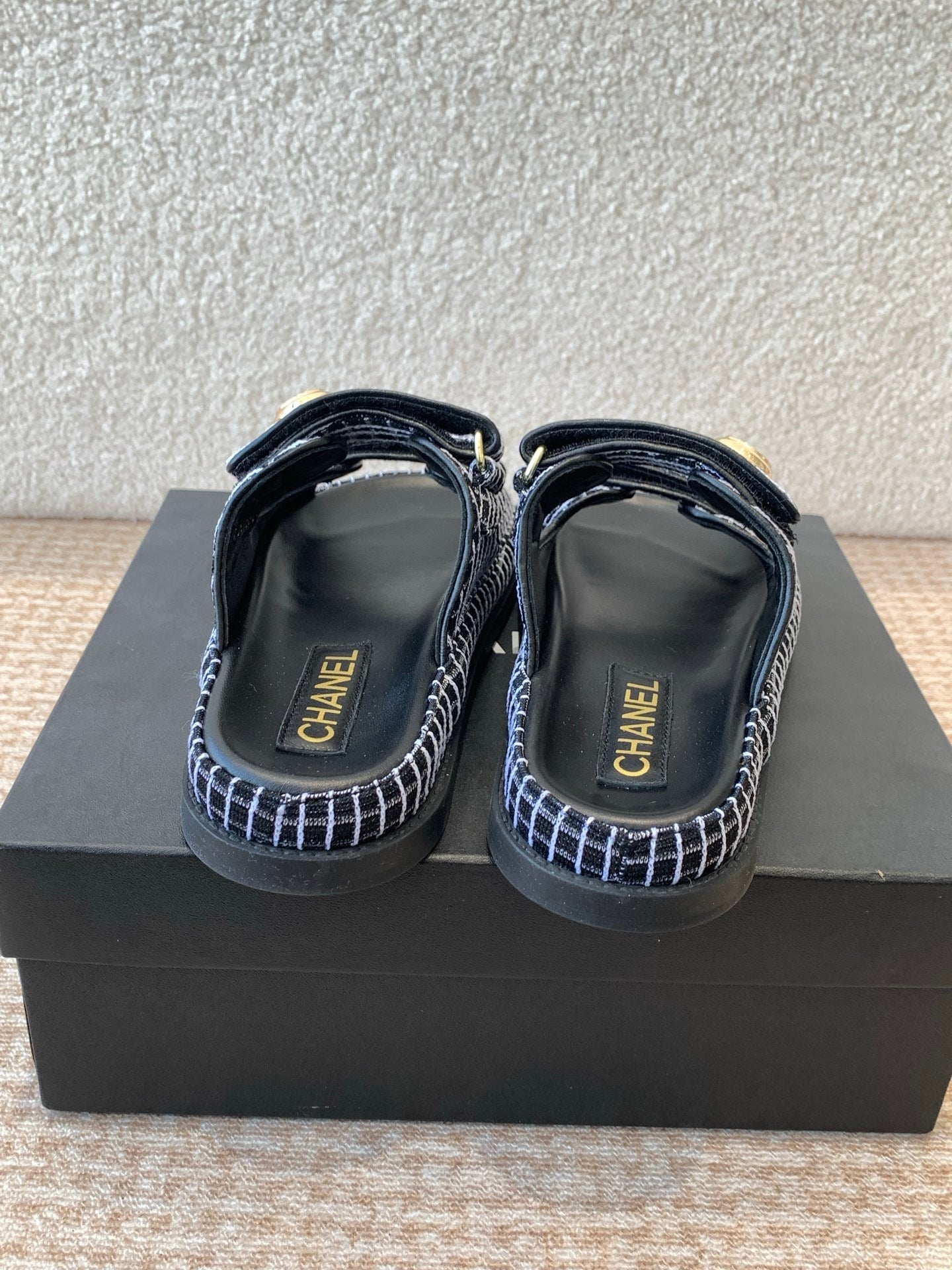 DAD SANDAL IN BLACK MIX WHITE DENIM FABRIC MULE - 35