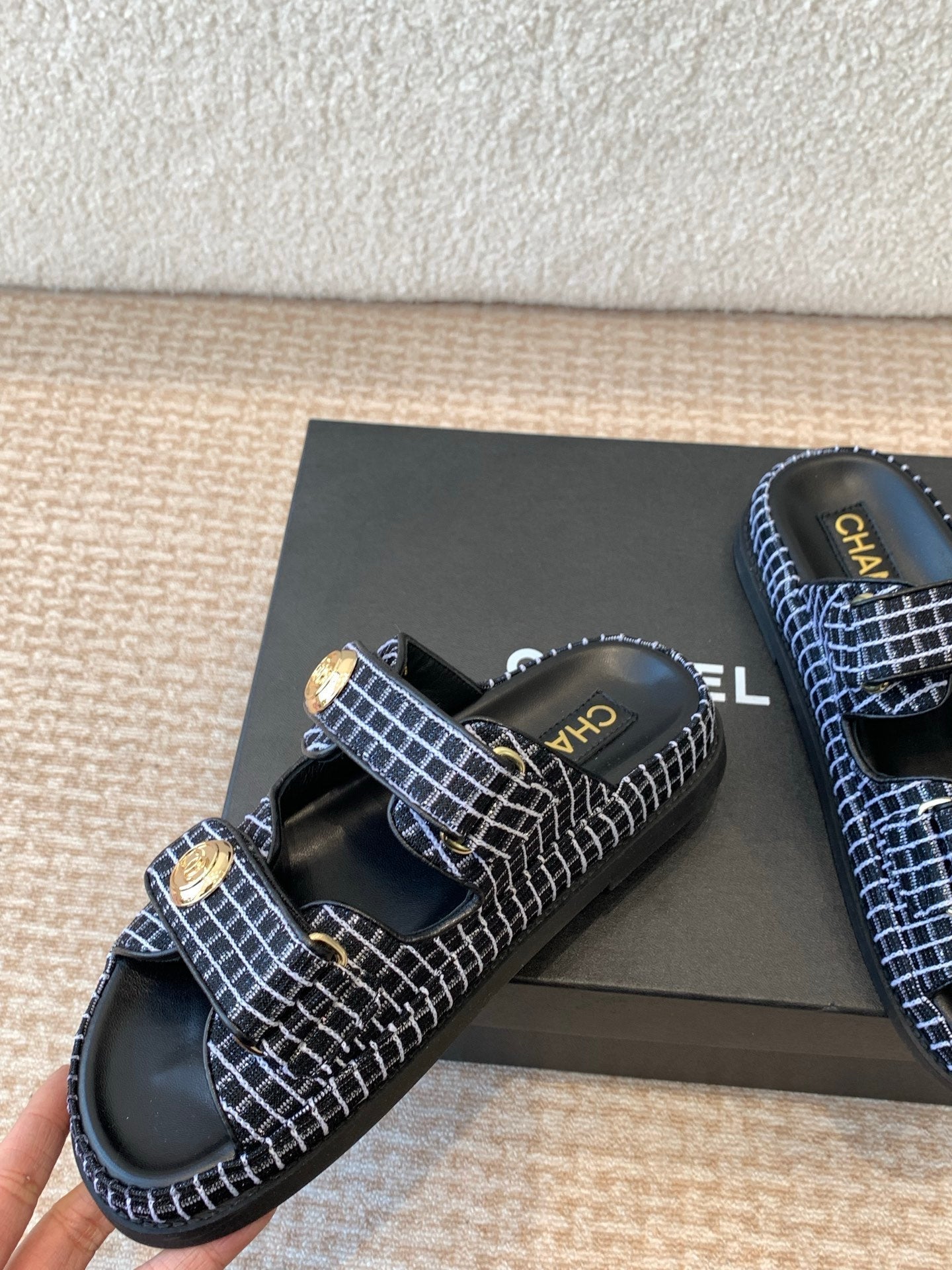 DAD SANDAL IN BLACK MIX WHITE DENIM FABRIC MULE - 35