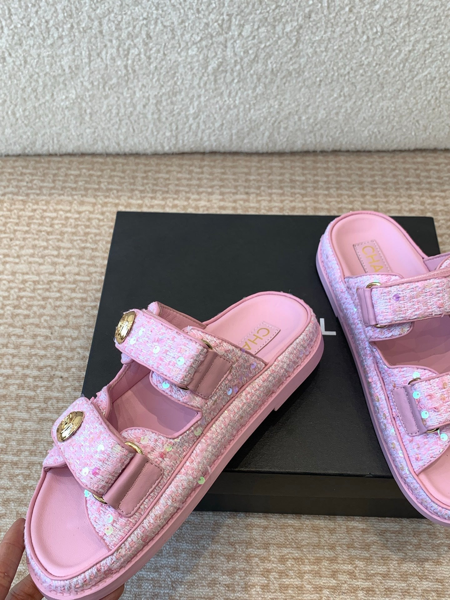 DAD SANDAL IN BRIGHT PINK FABRIC WITH SEQUINS MULE - 35