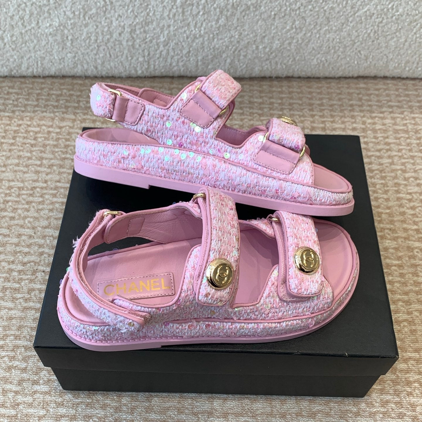 DAD SANDAL IN BRIGHT PINK FABRIC WITH SEQUINS - 35