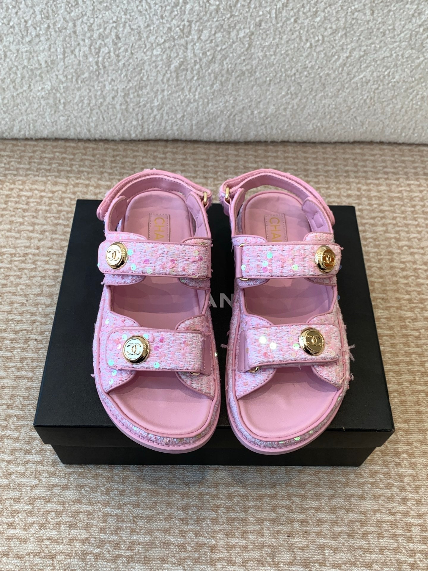 DAD SANDAL IN BRIGHT PINK FABRIC WITH SEQUINS - 35