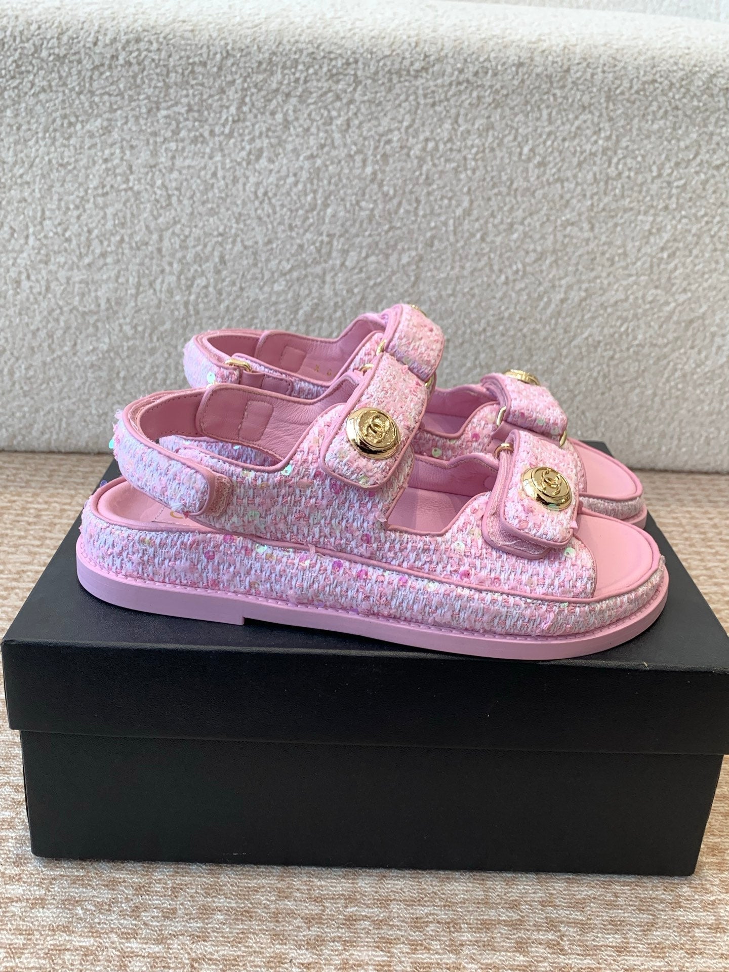 DAD SANDAL IN BRIGHT PINK FABRIC WITH SEQUINS - 35