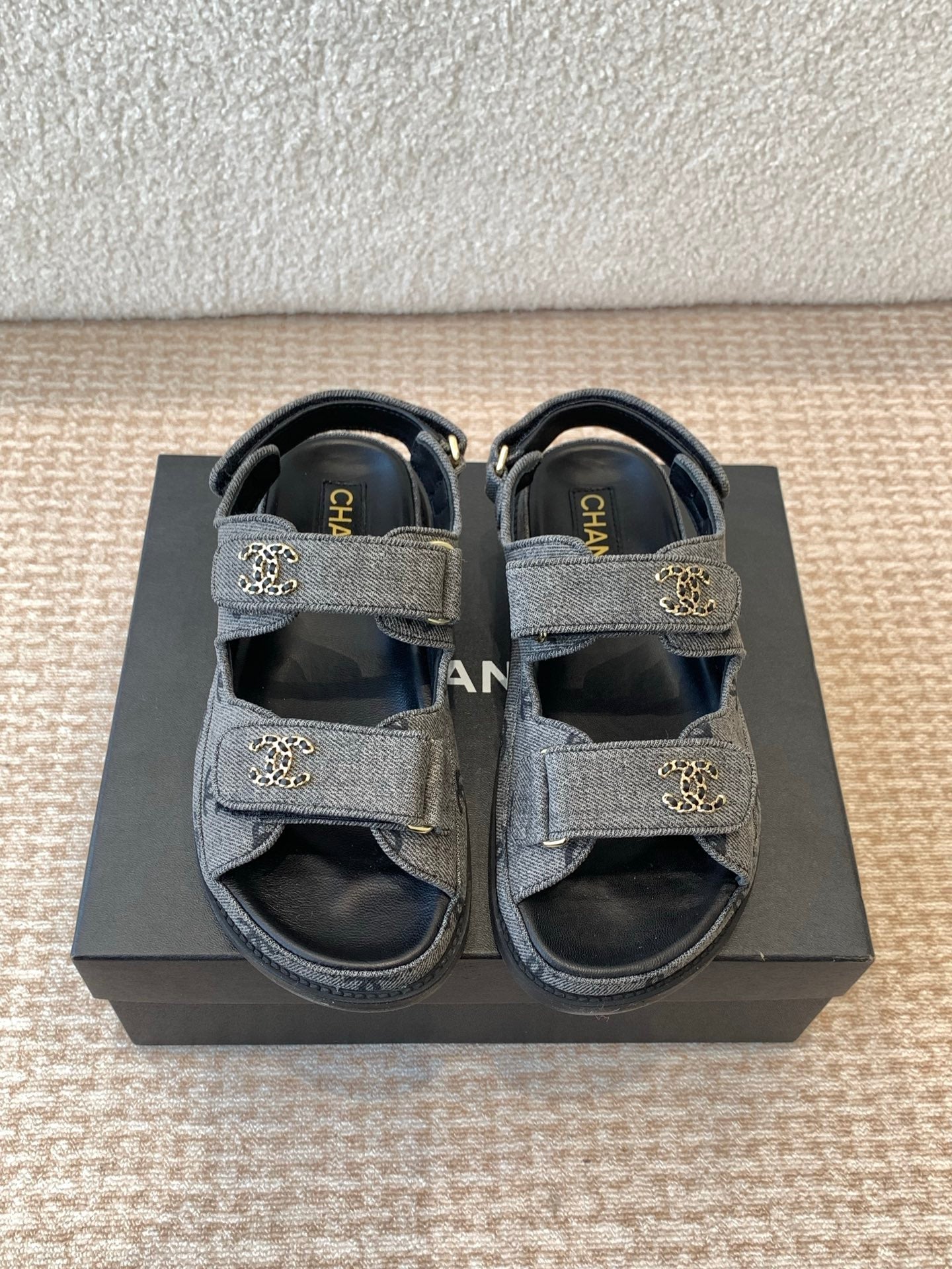 DAD SANDAL IN BLACK DENIM FABRIC - 35