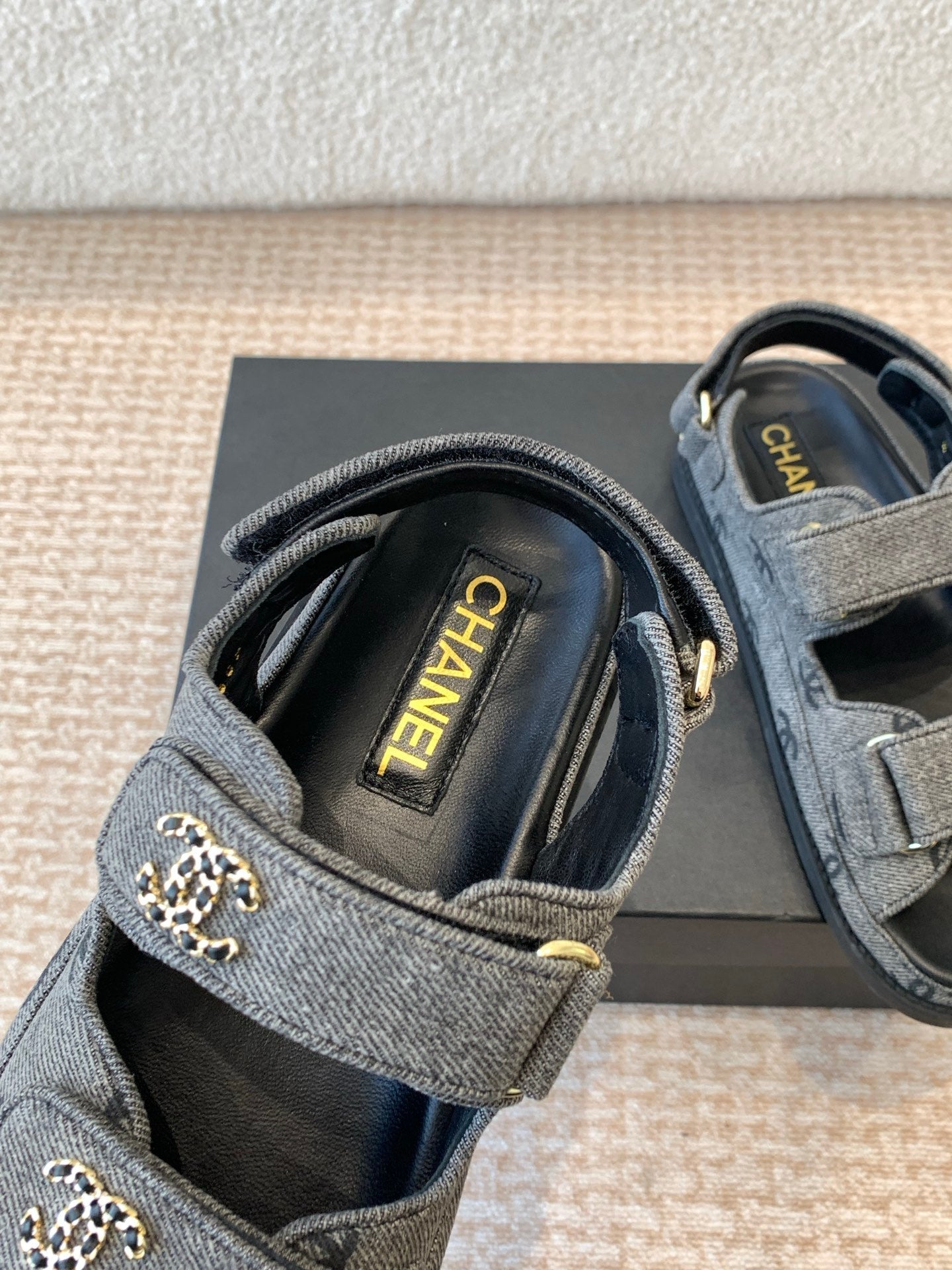 DAD SANDAL IN BLACK DENIM FABRIC - 35