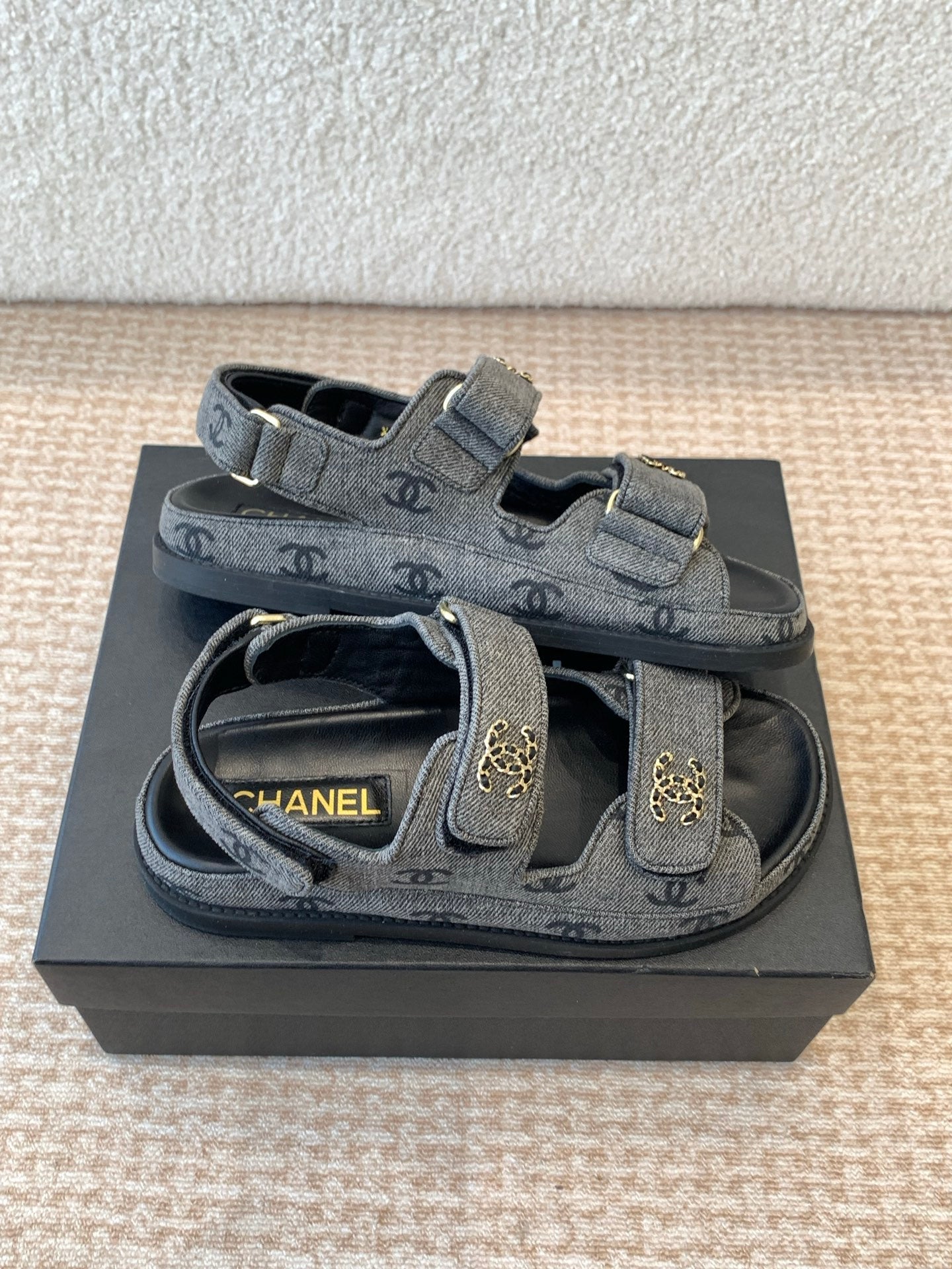 DAD SANDAL IN BLACK DENIM FABRIC - 35