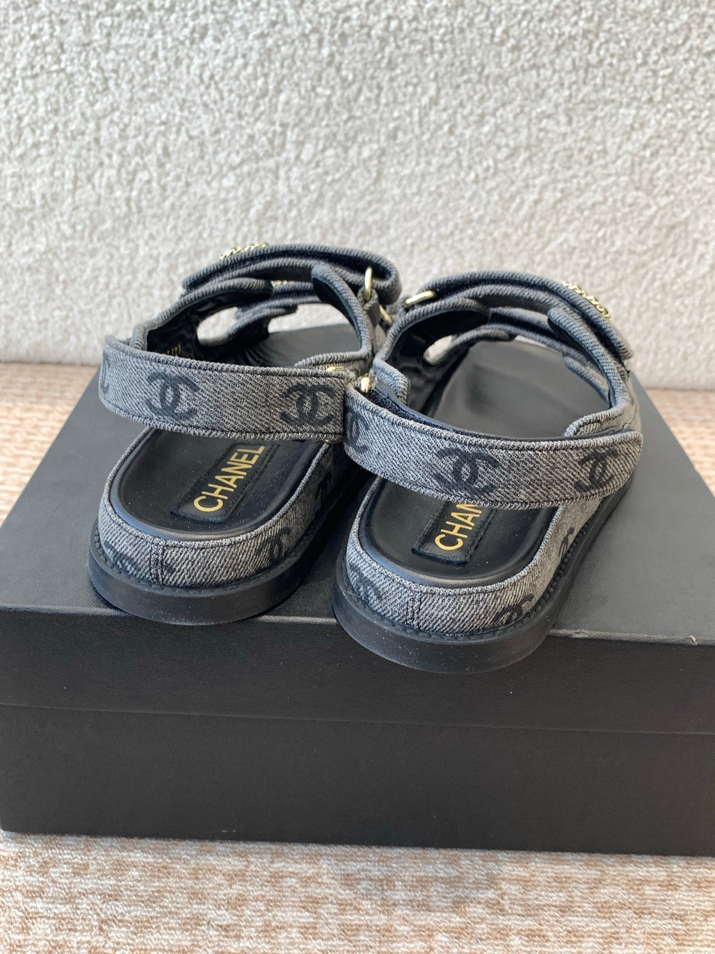 DAD SANDAL IN BLACK DENIM FABRIC - 35