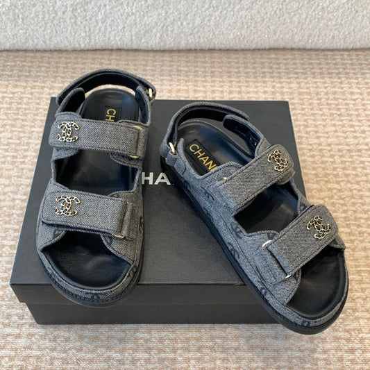 DAD SANDAL IN BLACK DENIM FABRIC - 35