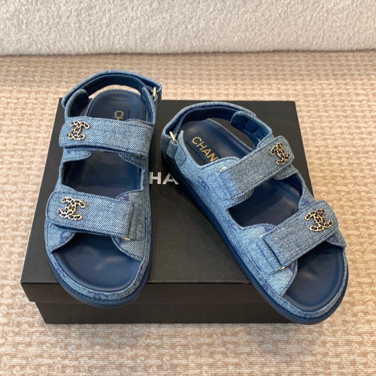 DAD SANDAL IN CLASSIC BLUE DENIM FABRIC - 35