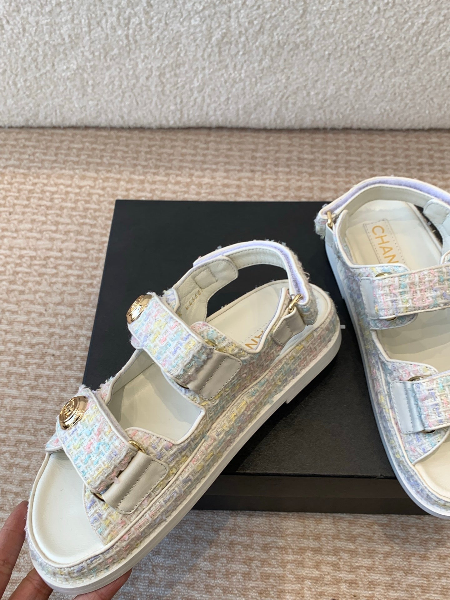 DAD SANDAL IN WHITE MIX COLORFUL FABRIC - 35