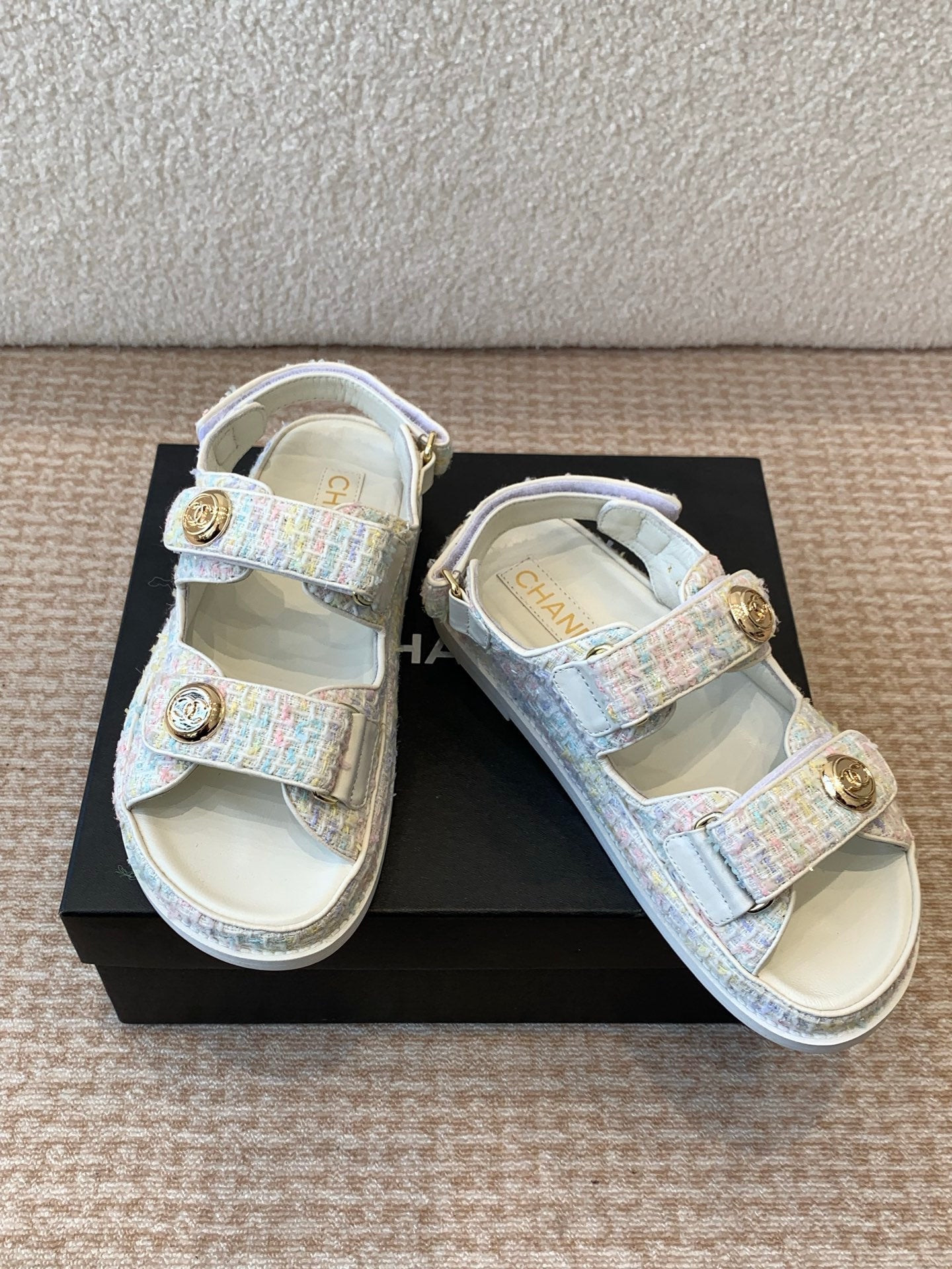 DAD SANDAL IN WHITE MIX COLORFUL FABRIC - 35
