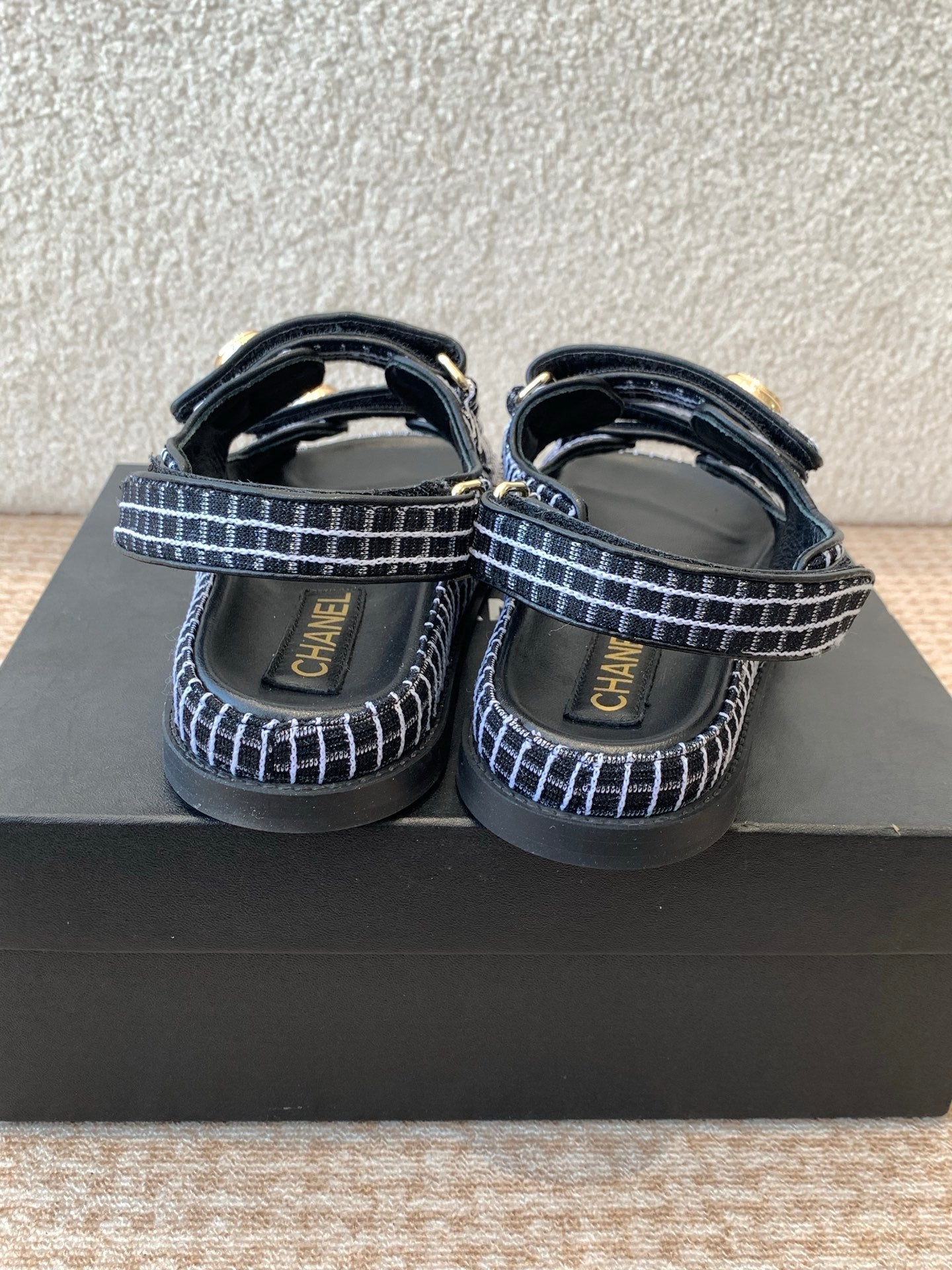 DAD SANDAL IN BLACK MIX WHITE DENIM FABRIC - 35