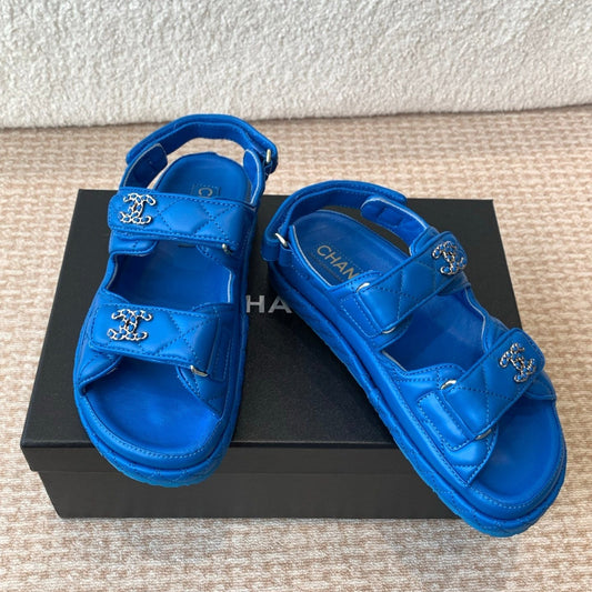 DAD SANDAL IN COBALT BLUE CALFSKIN - 35