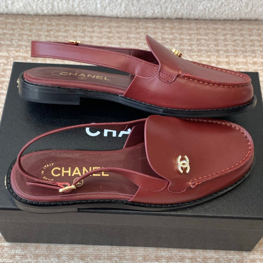 CC MOCCASIN SLINGBACK IN CURRANT RED CALFSKIN - 35