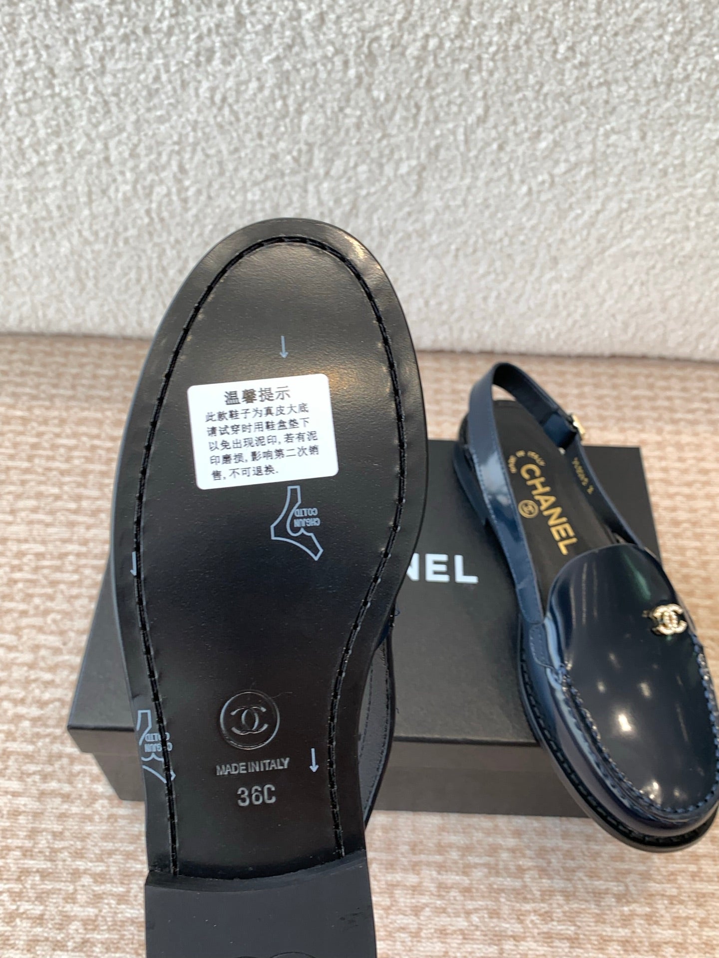 CC MOCCASIN SLINGBACK IN AEGEAN BLUE PATENT CALFSKIN - 35