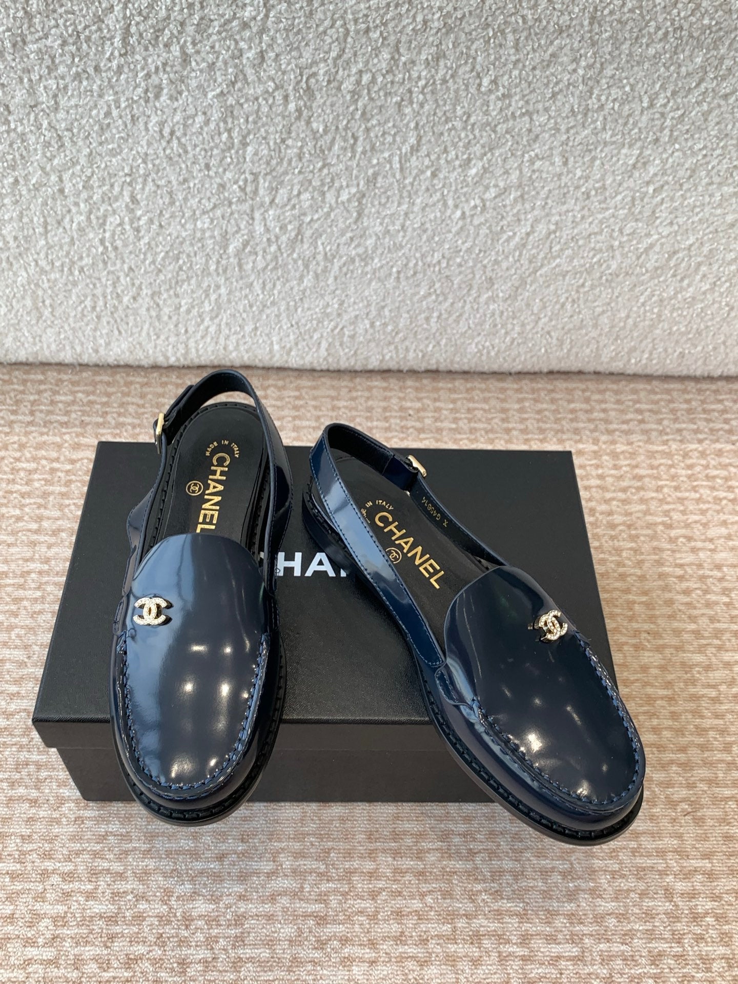 CC MOCCASIN SLINGBACK IN AEGEAN BLUE PATENT CALFSKIN - 35