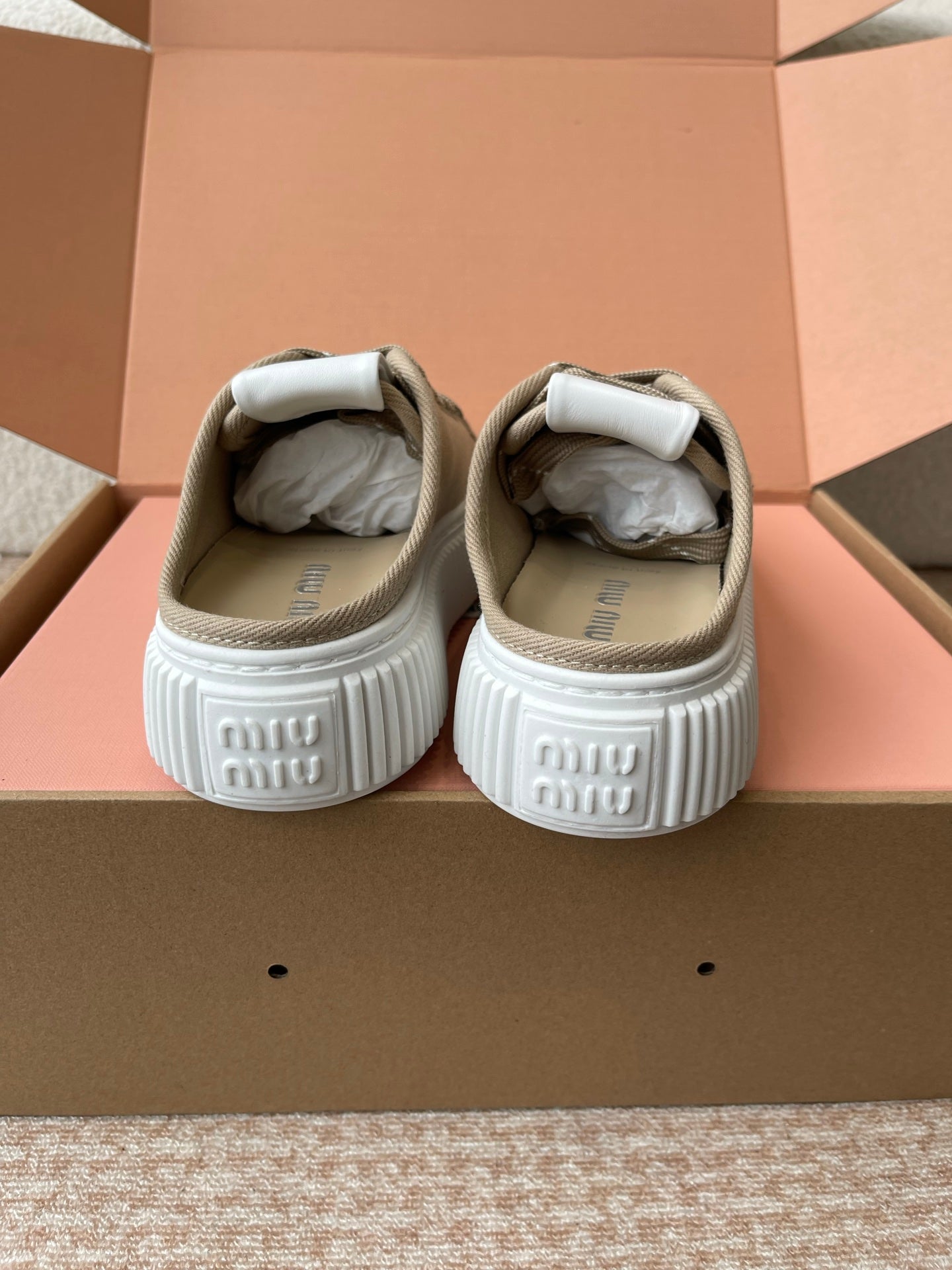 WASH SNEAKER MULES IN DARK BEIGE DENIM STRIPED LACES - 35