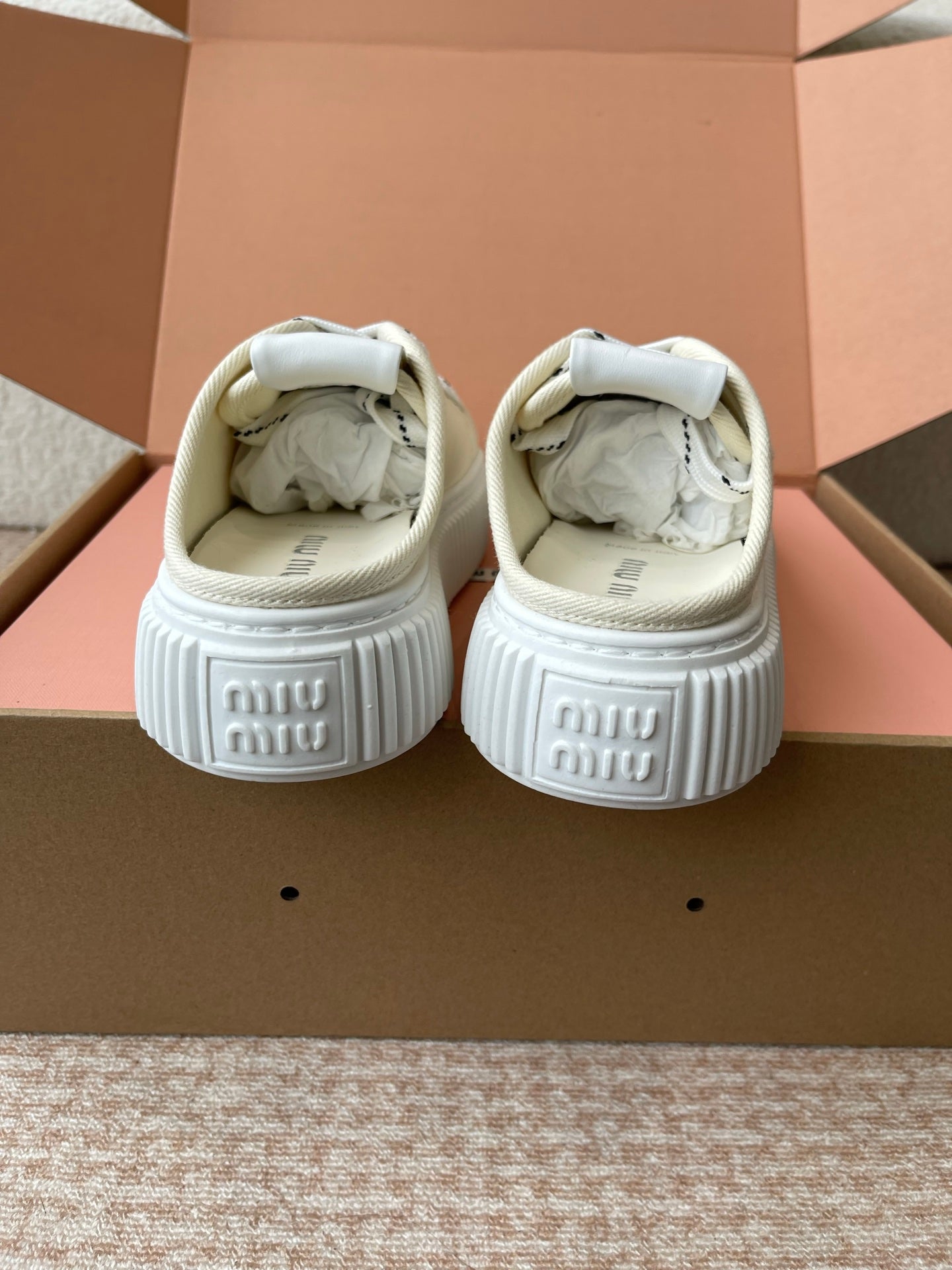 WASH SNEAKER MULES IN OFF WHITE DENIM WHITE STRIPED LACES - 35