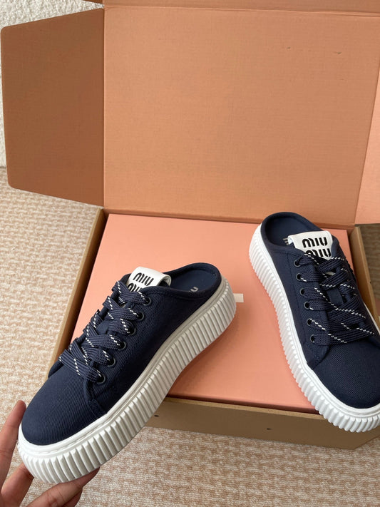 WASH SNEAKER MULES IN DARK NAVY DENIM - 35