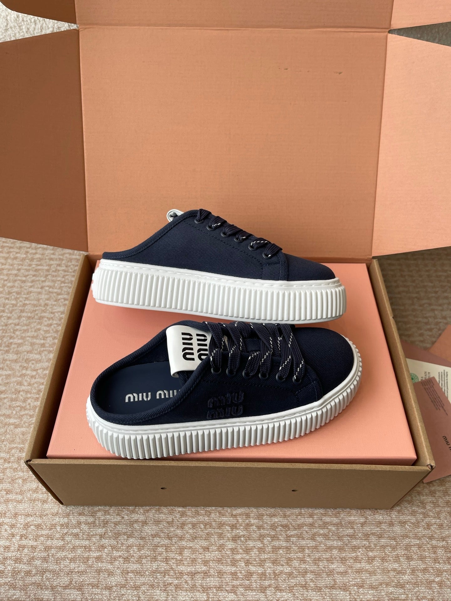 WASH SNEAKER MULES IN DARK NAVY DENIM - 35