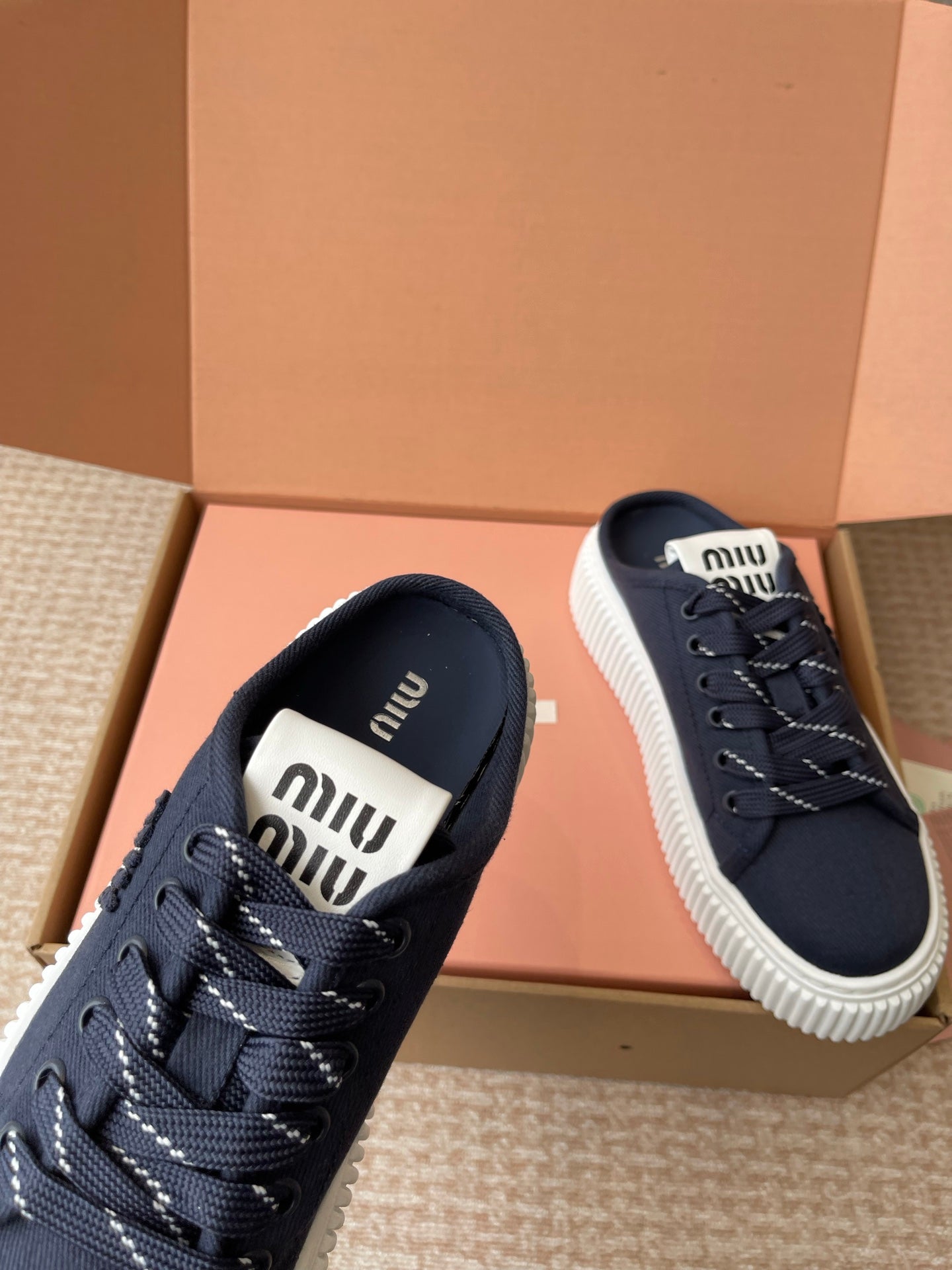 WASH SNEAKER MULES IN DARK NAVY DENIM - 35