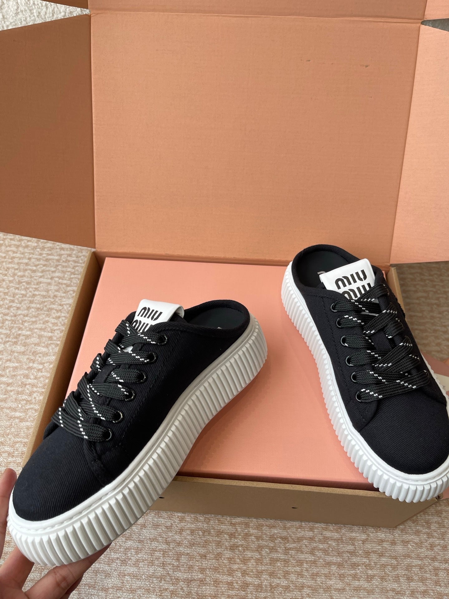 WASH SNEAKER MULES IN BLACK DENIM - 35