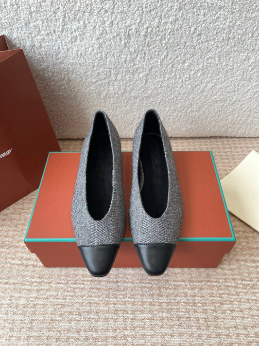 BALLET IN GREY TWEED MIX BLACK LAMBSKIN - 35