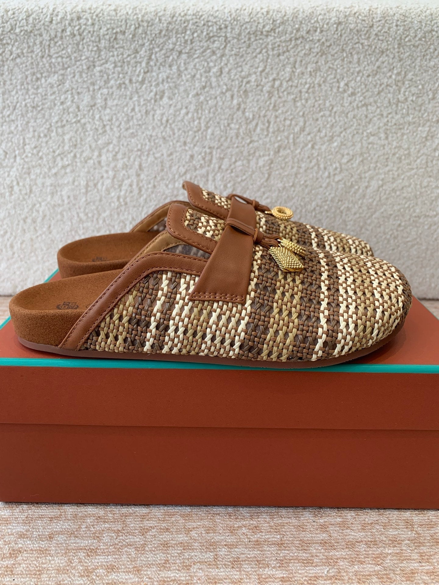 BUBBLE IN MULTICOLOR RAFFIA MIX BROWN LAMBSKIN GOLD HARDWARE - 35