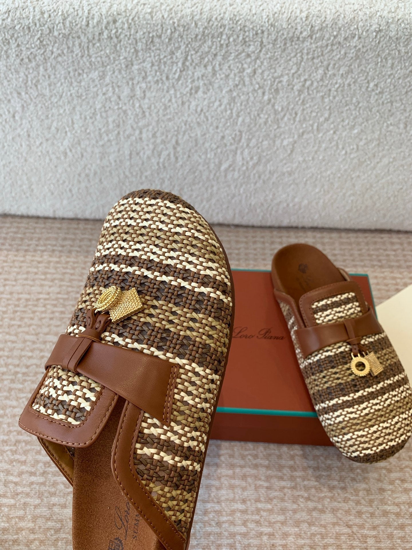 BUBBLE IN MULTICOLOR RAFFIA MIX BROWN LAMBSKIN GOLD HARDWARE - 35