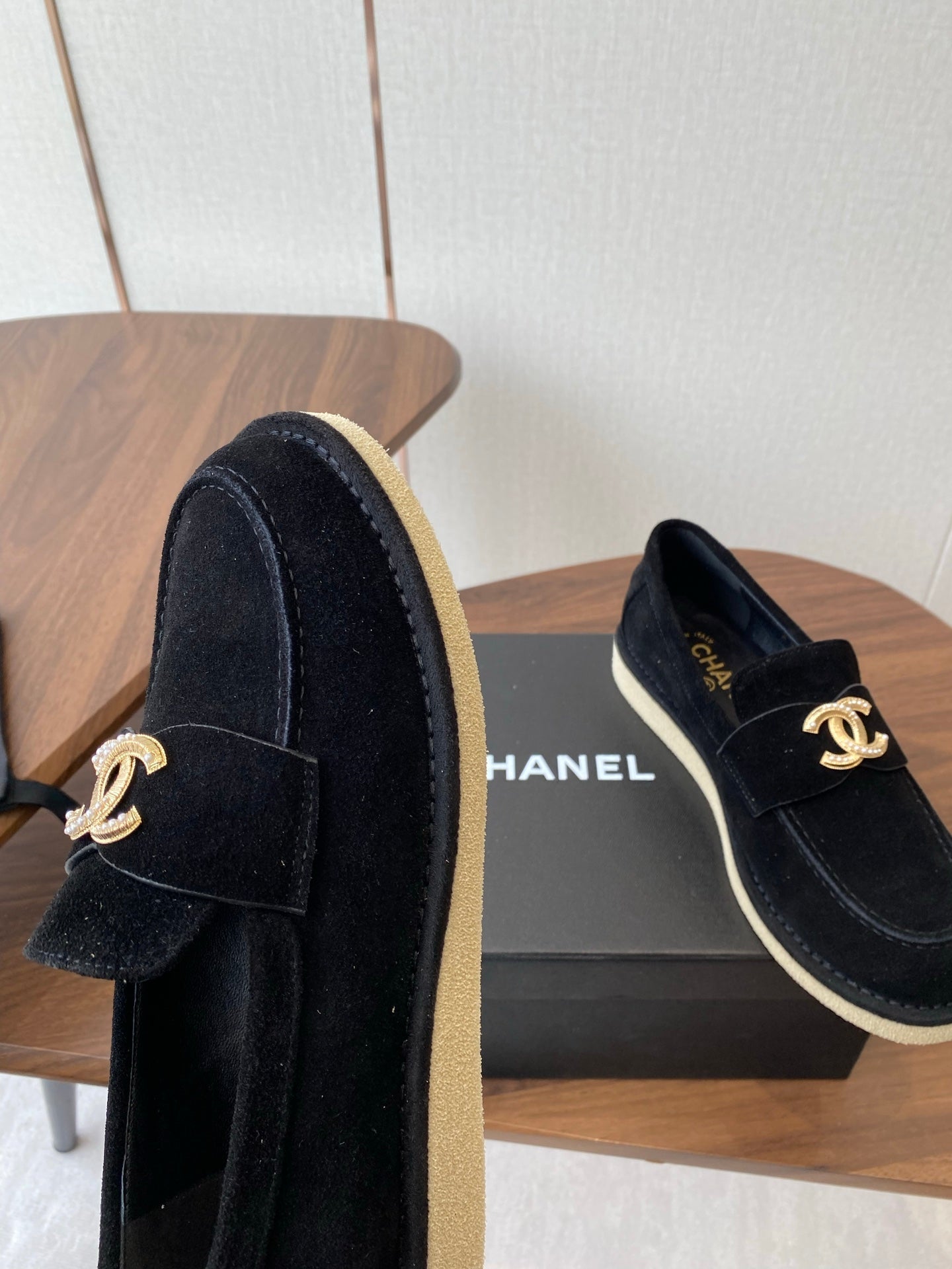 CC LOAFERS IN BLACK SUEDE GOLD HARDWARE - 35
